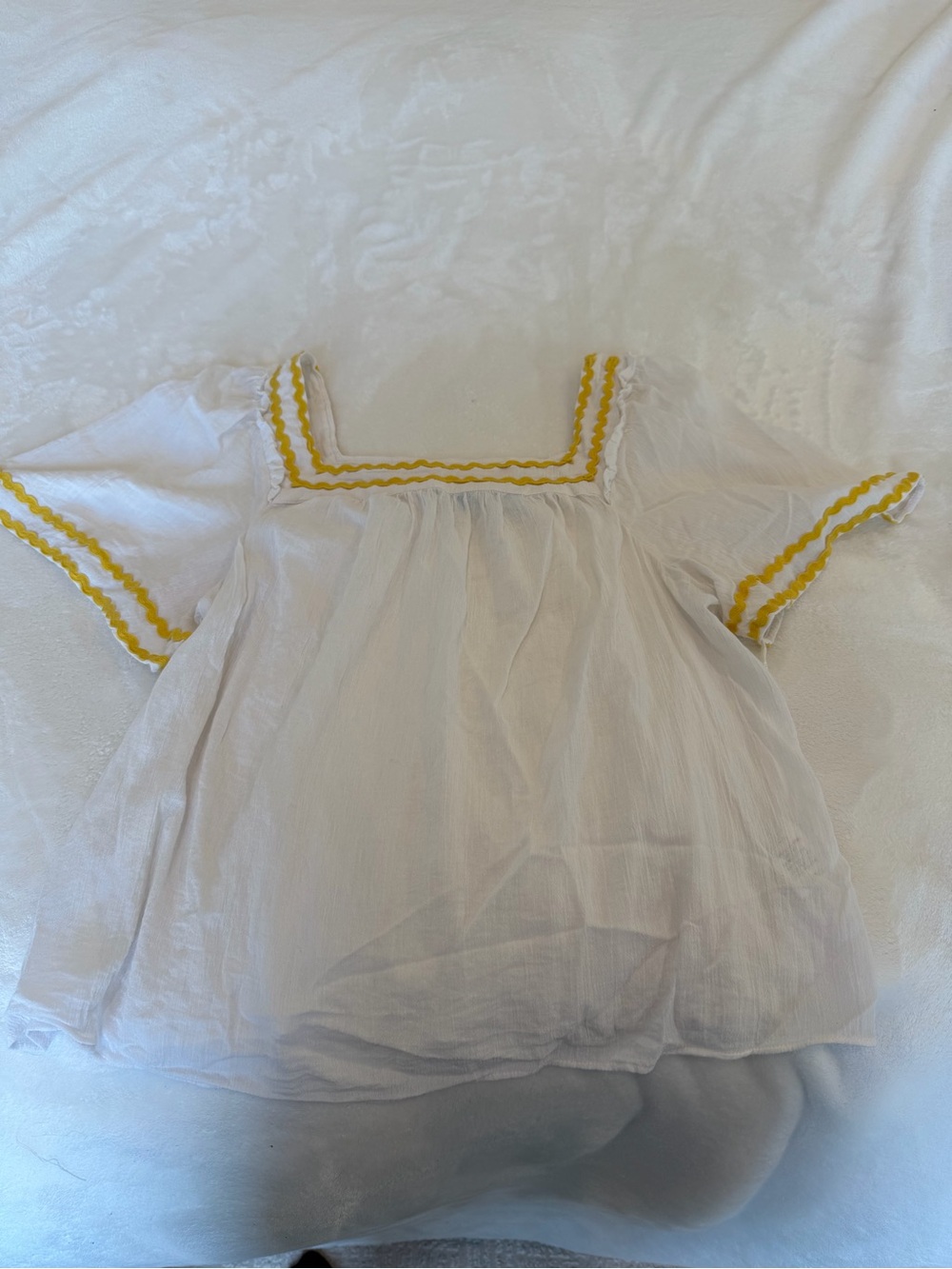 Draper James White Square-Neck Blouse with Yellow Trim